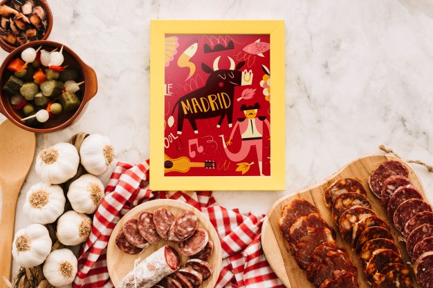 Frame Mockup With Traditional Spanish Food Psd