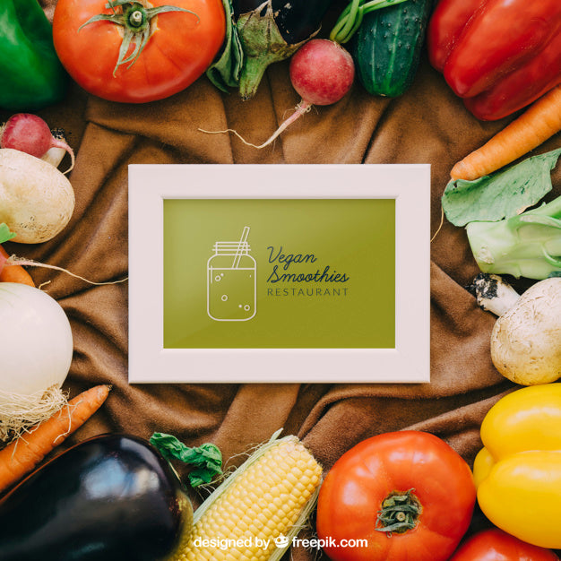 Frame Mockup With Vegetable Designs Psd