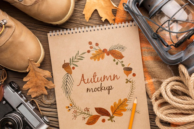 Frame Of Autumn Objects And Notebook Psd