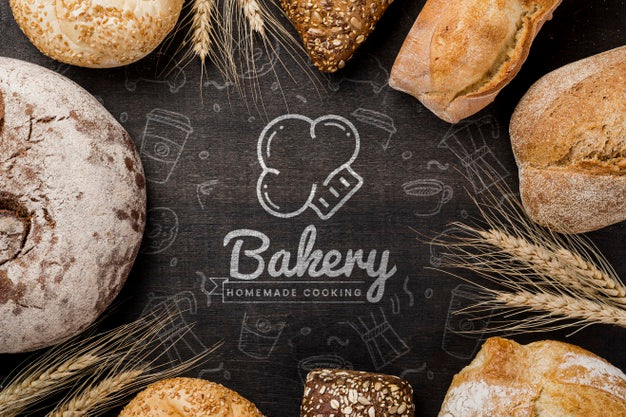 Frame Of Bread On Table Psd