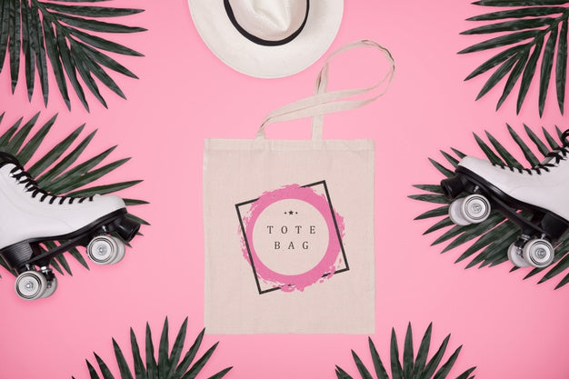 Frame Of Leaves With Tote Bag Psd