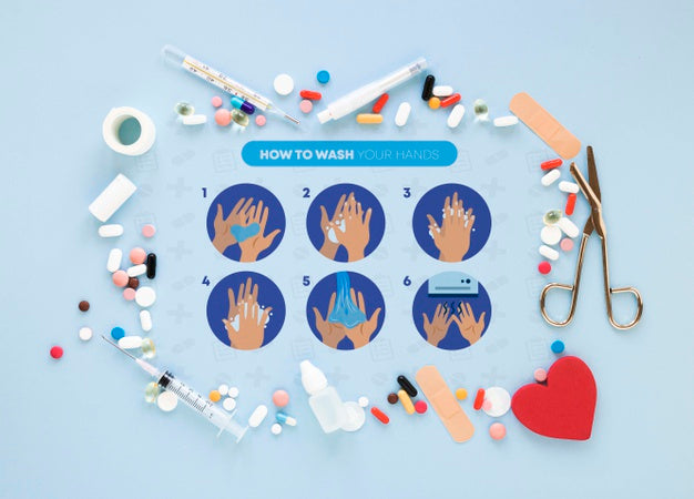 Frame Of Medicines On Table Psd