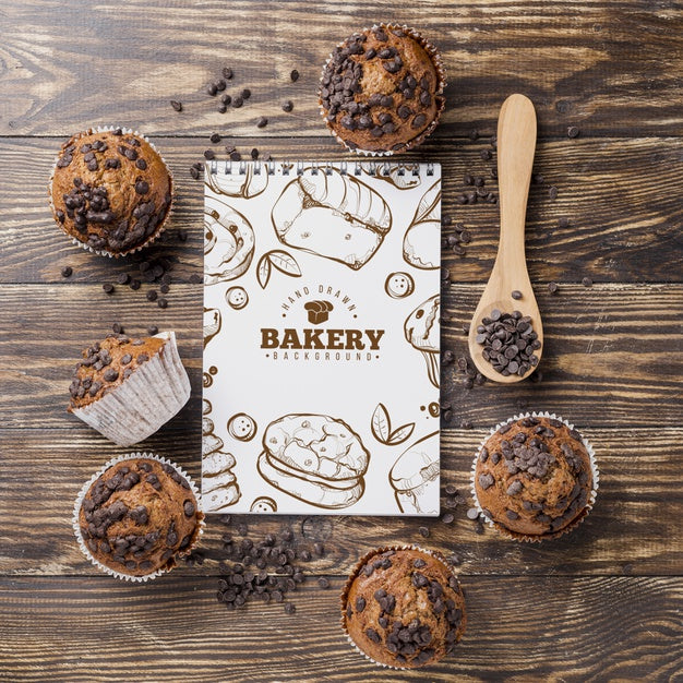Frame Of Muffins With Notebook Psd