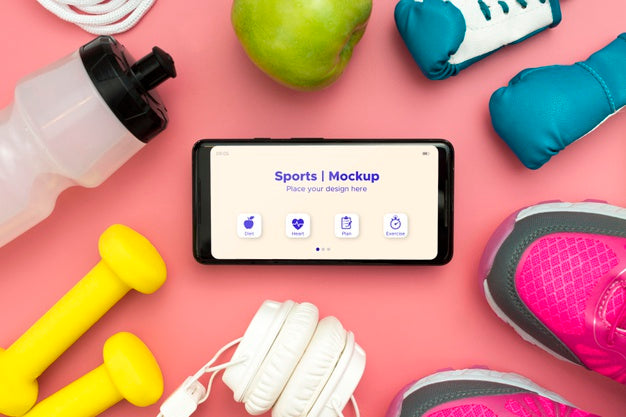 Frame Of Sport Equipment With Phone Psd