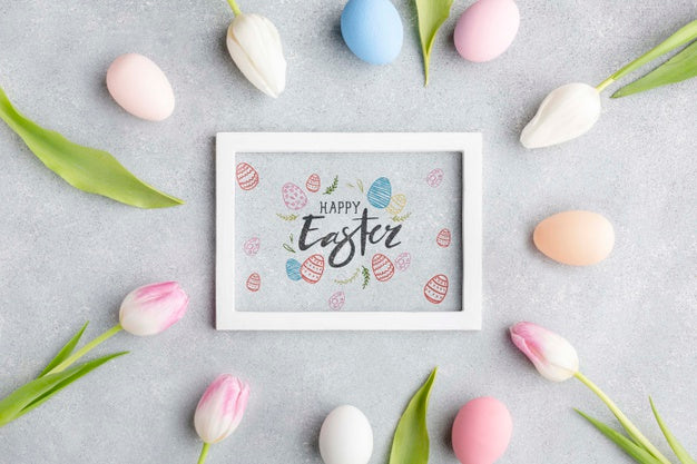 Frame Of Tulips With Eggs Psd