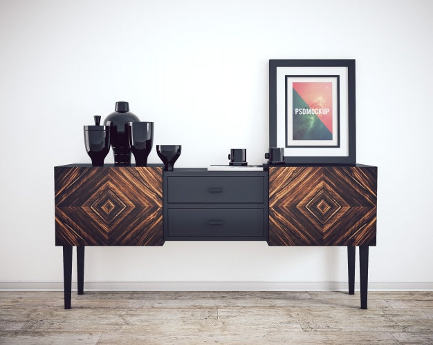 Frame On Beautiful Chest Of Drawers Mock Up Psd