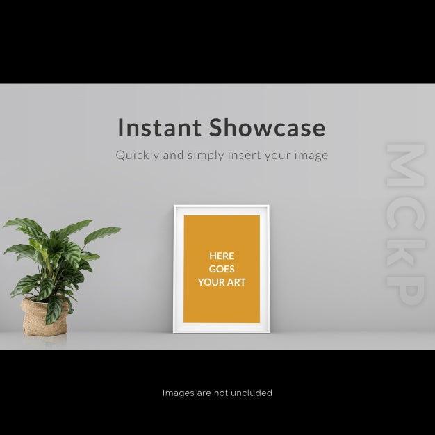 Frame On Grey Wall With Plant Mock U Psd