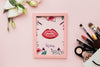 Frame On Table And Cosmetic Products Psd