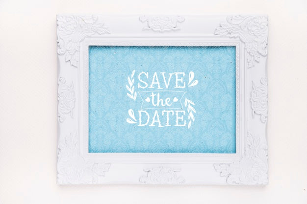 Frame With Blue Background Save The Date Mock-Up Psd