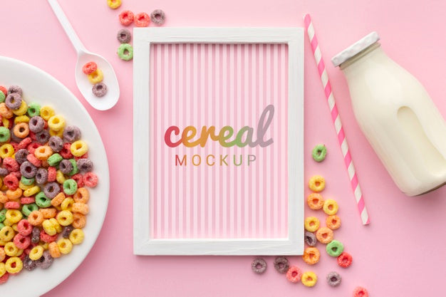 Frame With Cereal Message Along Cereals On Table Psd