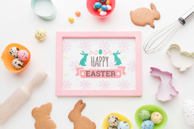 Frame With Easter Eggs And Cookies Psd