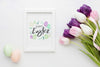 Frame With Easter Message And Eggs Beside Psd