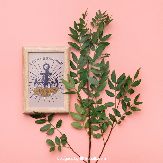 Frame With Leaves Mockup Psd
