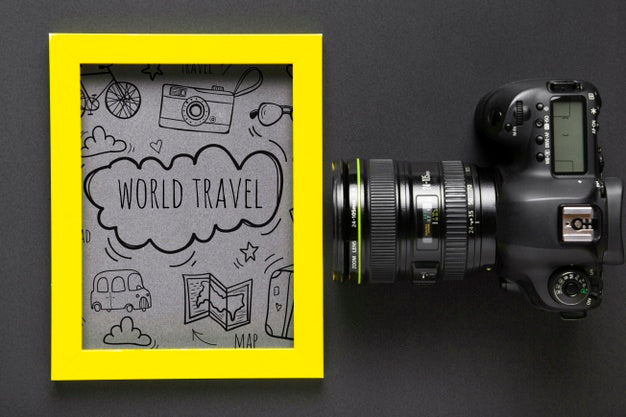 Frame With Message For Traveling And Camera Psd