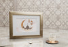 Frame With Mosque Picture And Glass On Marble Table Psd