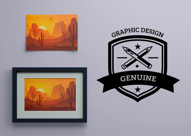 Frame With Nature Paint And Logo Beside Psd