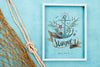 Frame With Nautic Message And Fishing Net Psd