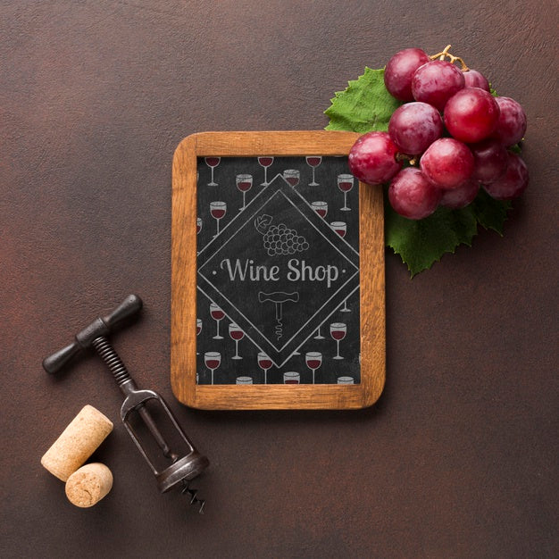 Frame With Organic Grape And Corkscrew Beside Psd