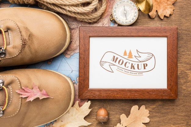 Frame With Shoes And Compass Beside Psd