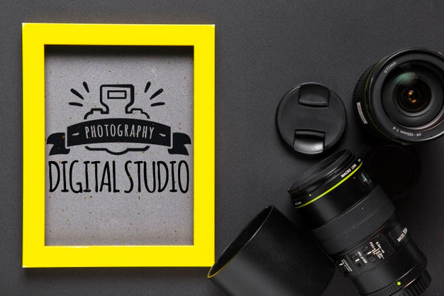 Frame With Studio Logo Beside Camera Psd