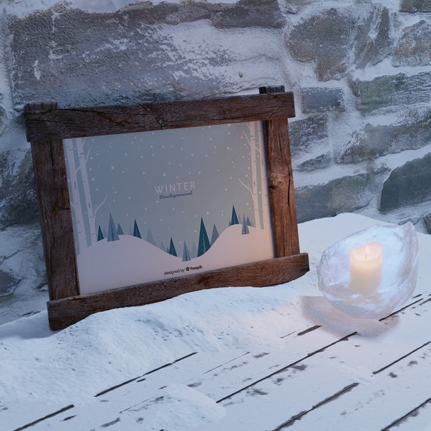 Frame With Winter Theme Beside Wall Psd