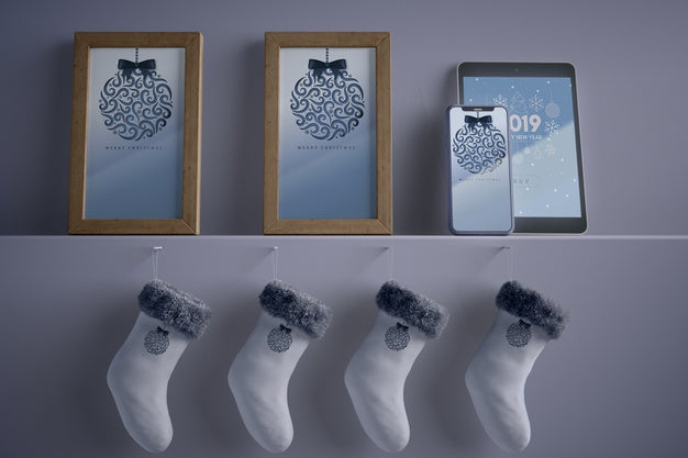 Frames Collection And Socks On Shelf Psd