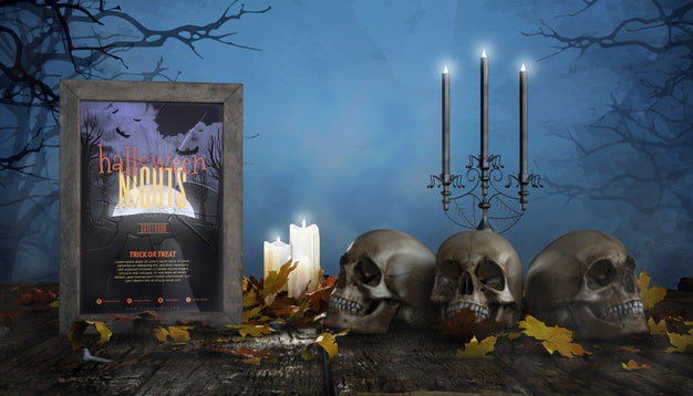 Frames Horror Poster With Candles And Skulls Psd