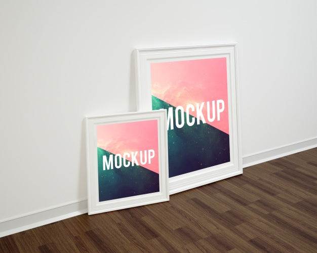 Frames On Wooden Floor Mock Up Psd