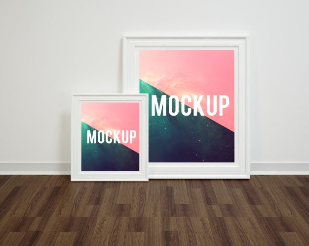 Frames On Wooden Floor Mock Up Psd