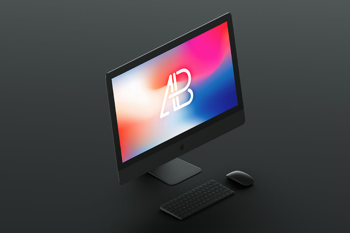 Isometric Matte Black iMac Pro Mockup