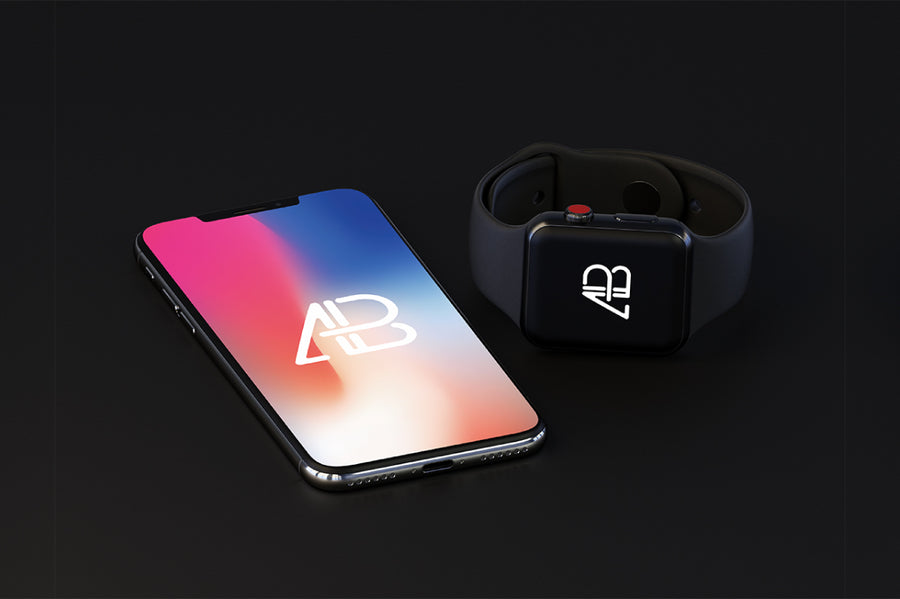 iPhone X and Apple Watch Series 3 Mockup