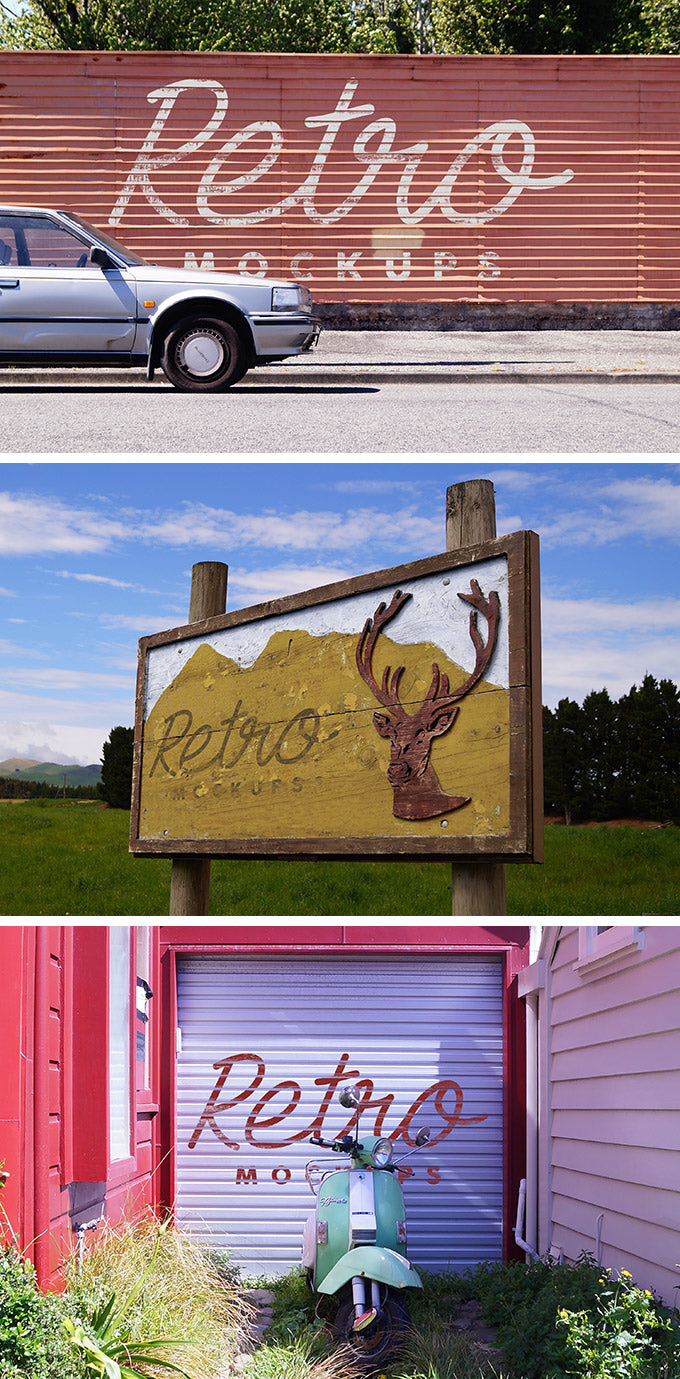 Retro Street Wall and Sign Mockups