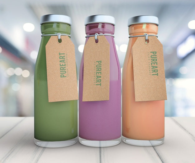 Fresh Smoothies On Wooden Table Mock-Up Psd