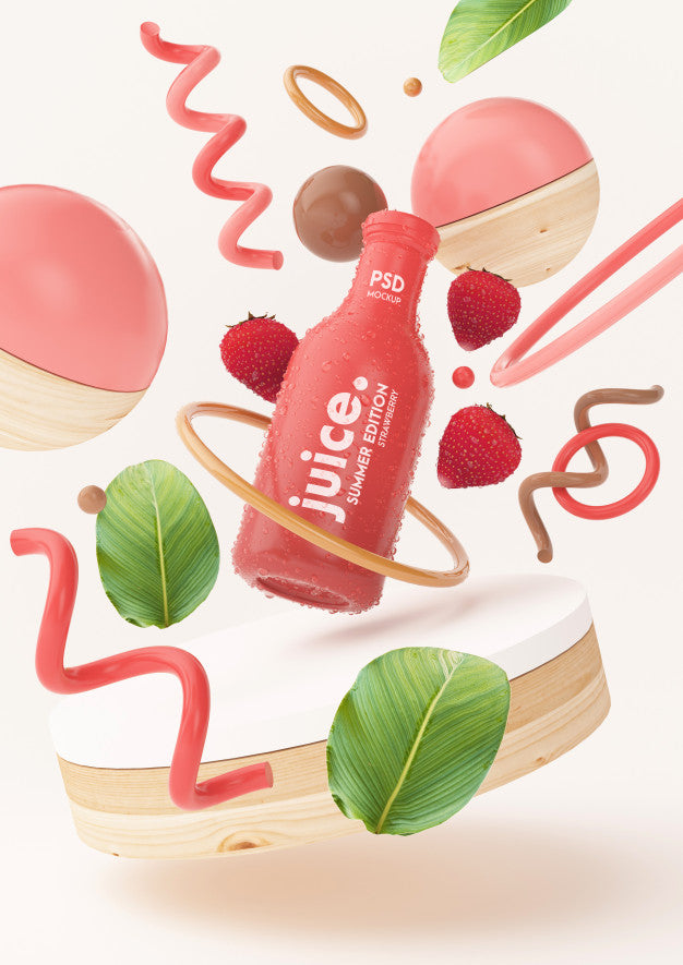 Fresh Summer Juice Mockup With Strawberries Psd