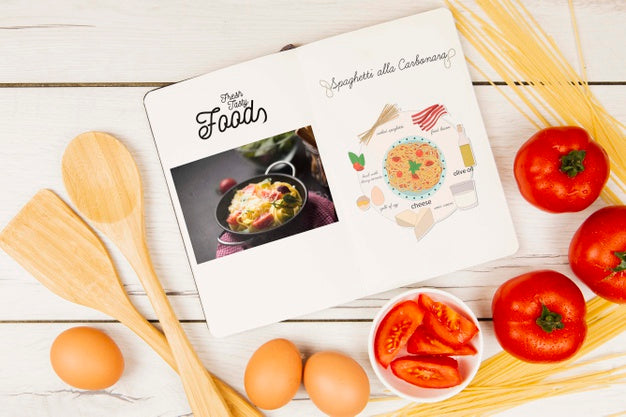 Fresh Tasty Foods Menu Book With Eggs And Tomatoes Psd