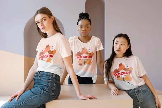 Friends Representing The Inclusion Concept With Mock-Up T-Shirts Psd