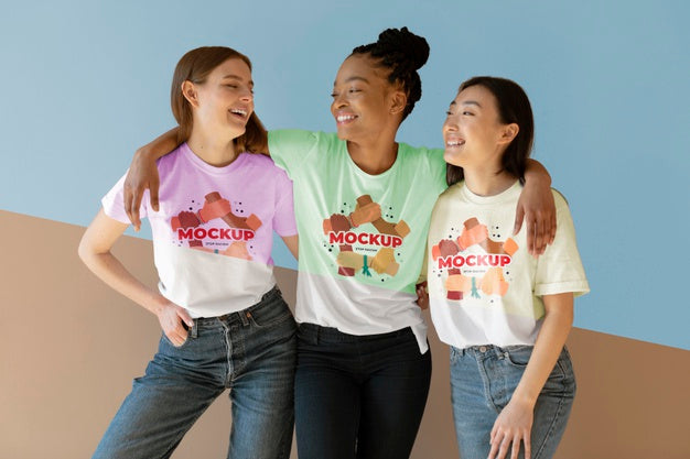 Friends Representing The Inclusion Concept With Mock-Up T-Shirts Psd
