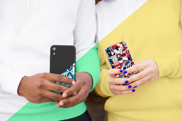 Friends With Hoddies Holding Mobiles Psd