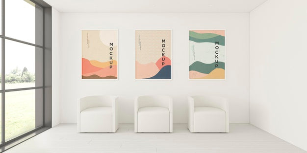 Front View Arrangement For Home Interior With Frames Mock-Up Psd