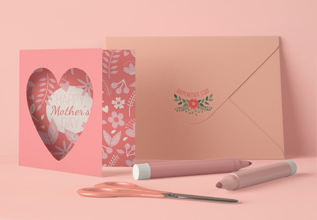 Front View Arrangement For Mother'S Day With Card Scene Creator Psd