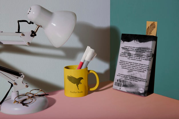 Front View Arrangement Of Book And Lamp Psd