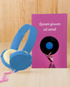 Front View Assortment With Book Cover Mock-Up And Headphones Psd