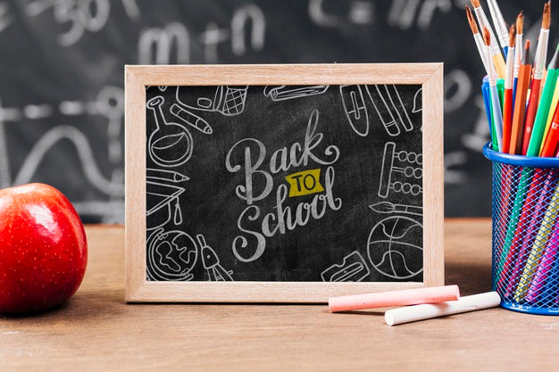 Front View Back To School Concept With Chalkboard Psd