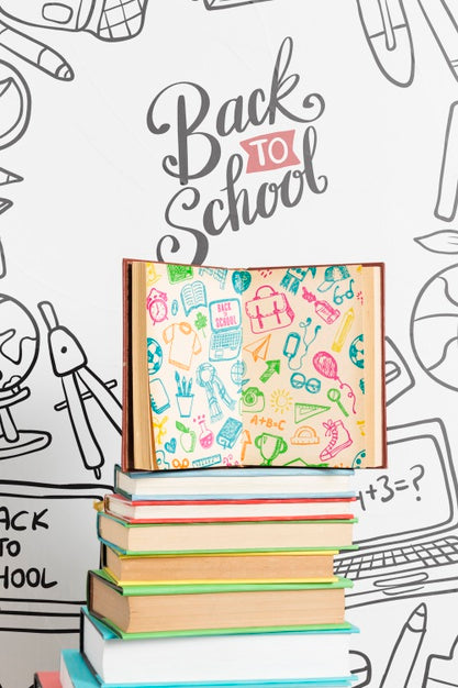 Front View Back To School With Open Book Psd
