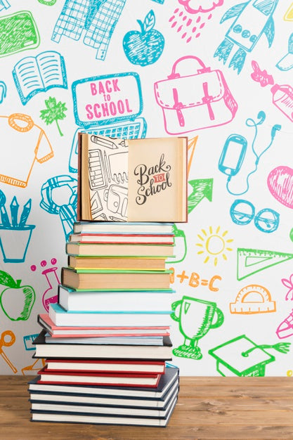 Front View Back To School With Open Book Psd