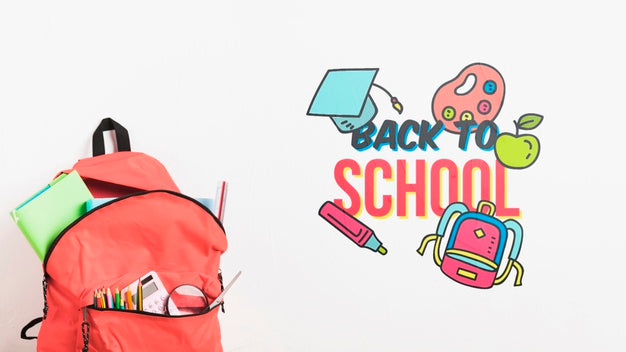 Front View Backpack With School Supplies Psd