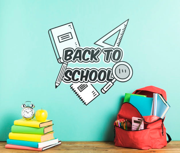 Front View Backpack With School Supplies Psd