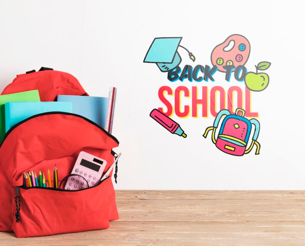 Front View Backpack With School Supplies Psd