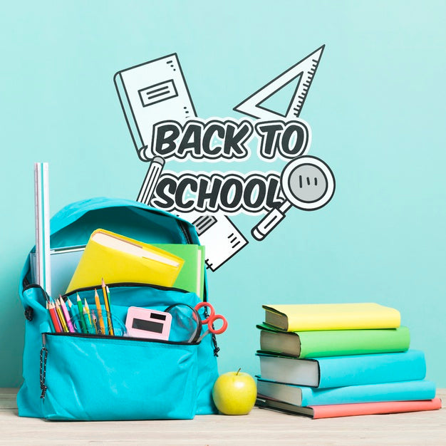 Front View Backpack With School Supplies Psd