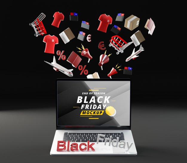 Front View Black Friday Mock-Up Sale Black Background Psd